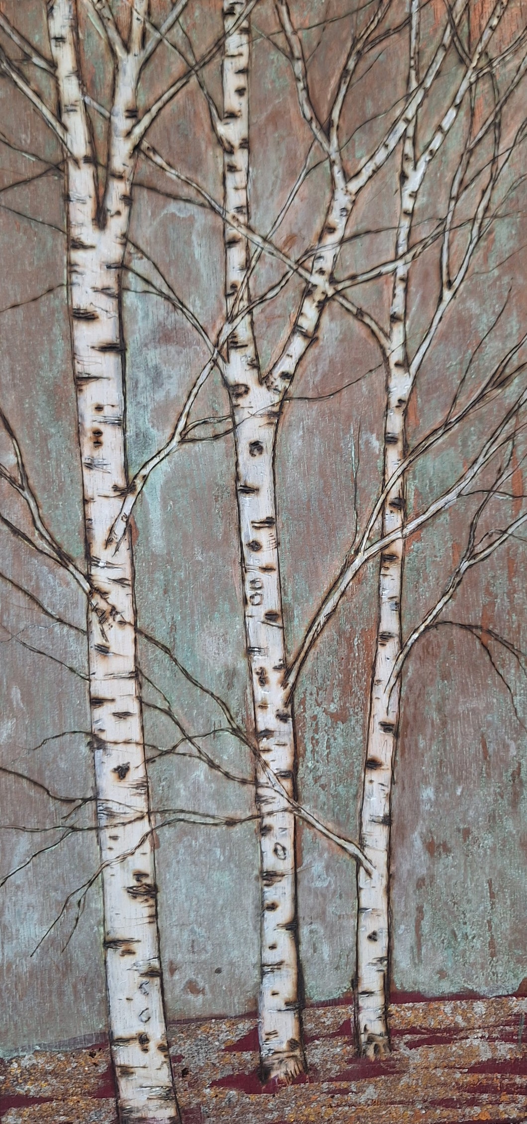 Copper Patina Three Birch Trees