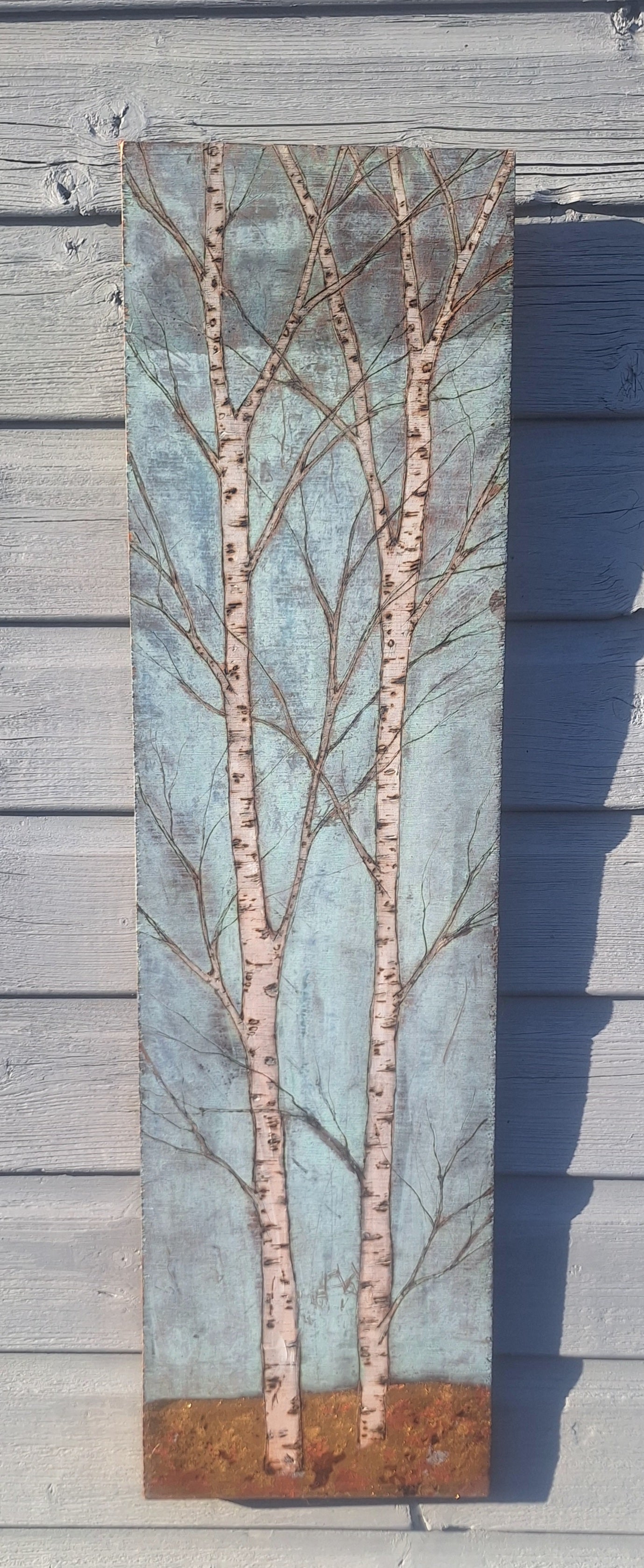 Verdigris Silver birch trees with gilded foreground